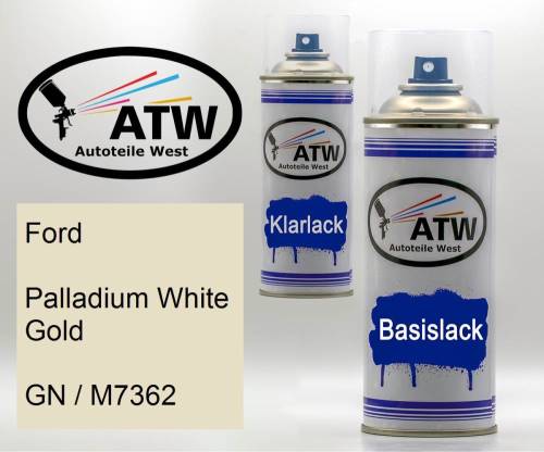 Ford, Palladium White Gold, GN / M7362: 400ml Sprühdose + 400ml Klarlack - Set, von ATW Autoteile West.